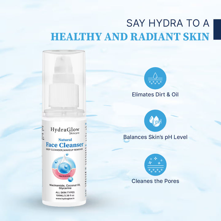 Hydra Glow Skincare Natural Face Cleanser Makeup Remover Deep Cleanser (100ml)