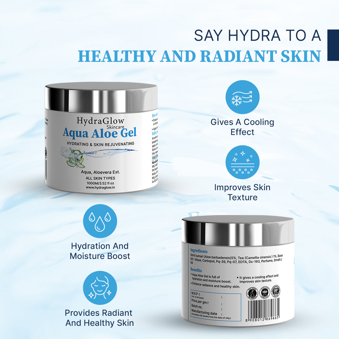 Hydra Glow Skincare Aqua Aloe Gel Hydrating & Skin Rejuvenating Oil Free Skin (50g)