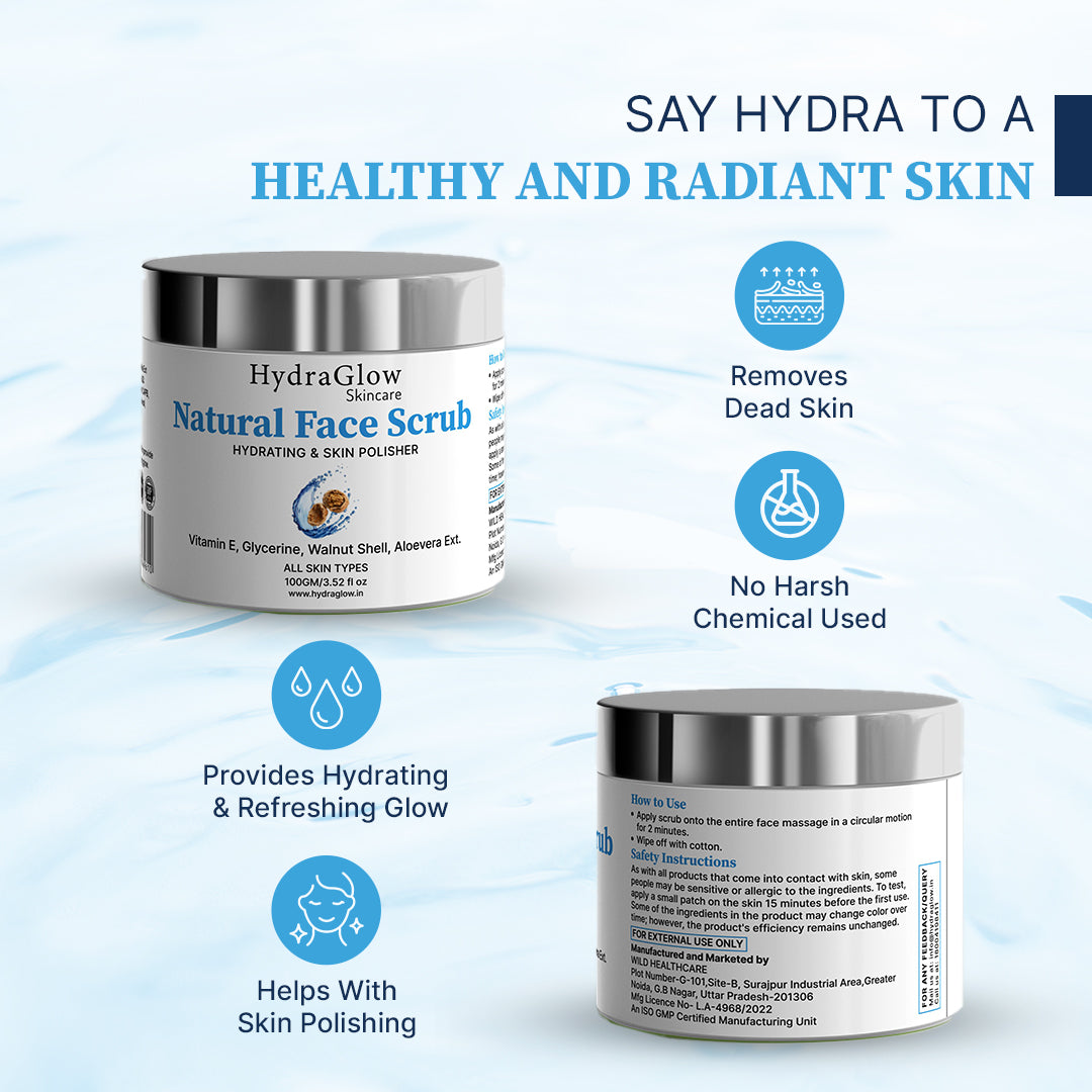 Hydra Glow Skincare Natural Face Scrub Skin Polisher (60ml)